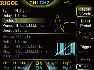 Sweep function & burst mode