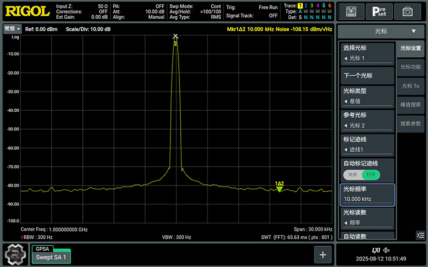 Phase noise -108dBc/Hz@1GHz, 10kHz offset